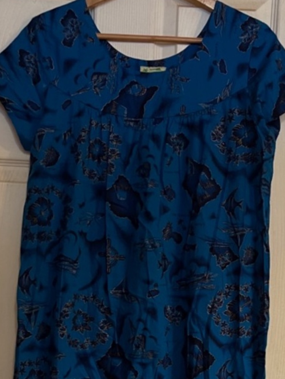 Blue Short-Sleeve Printed Maxi Dress by
